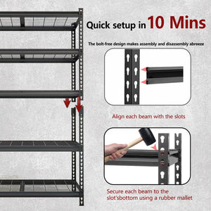 English Elm 5-tier Industrial Steel Shelving Unit Boltless Garage Workshop Storage Rack Black W2932P373612