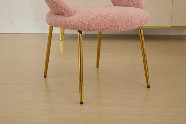 English Elm 061-Set Of 1 Plush Pink Teddy Fabric Dining Chair With Gold Legs - Ergonomic Design & Cozy Elegance W527P255486