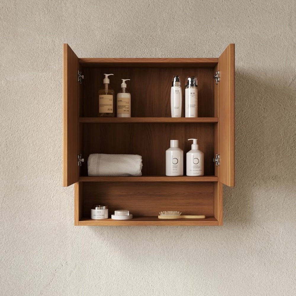 English Elm Tobi Oak Woodgrain Wall Mounted Bathroom Cabinet with Soft Close Doors Open Shelf W2615P376538