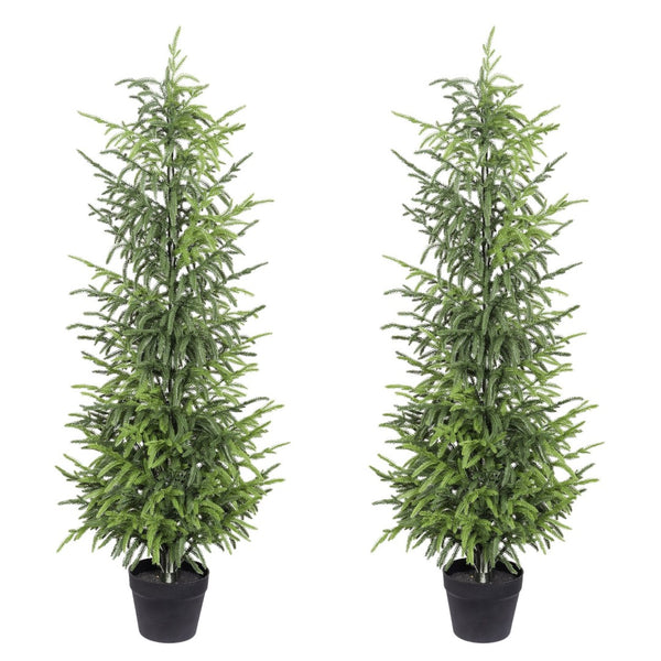 English Elm 5' Artificial Pine Tree Set of 2 with Real Touch Foliage in Sleek Black Pots W3912P437637