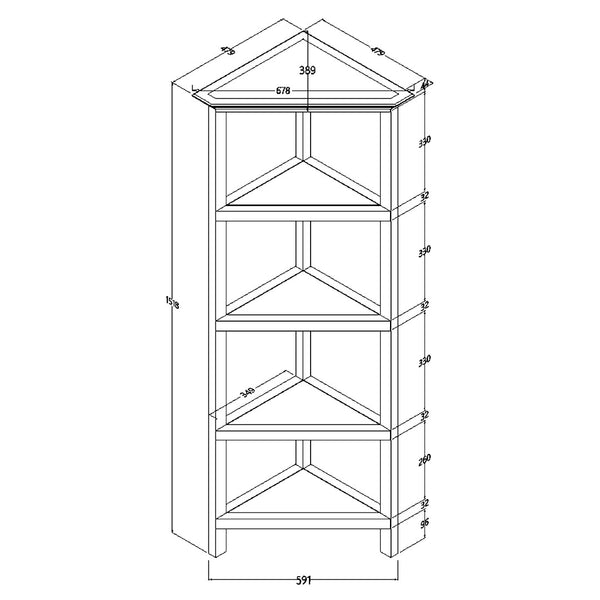 English Elm 4-shelf Tall Corner Bookcase Open Display Unit Walnut Wood for Living Room Chestnut B2751P436409
