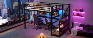 English Elm Full Loft Bed With Integrated Desk, Storage Stairs, Led Lights & Usb Ports For Modern Spaces W1580S00478