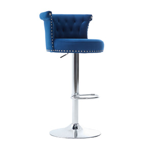 English Elm COOLMORE Velvet Bar Stool with Anti-Slip Large Base, Adjustable 360° Swivel, Plush Foam Comfort Navy W1539P320506