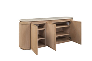 English Elm Stone Top Rope-Front Server with Toffee Oak Finish, Soft-Close Doors, Spacious Storage, Rustic Charm B2699P298397