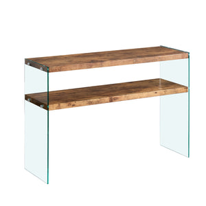English Elm MDF Walnut Console Table with Tempered Glass Top, Multipurpose Entry Side Table for Home & Events W1718P321602