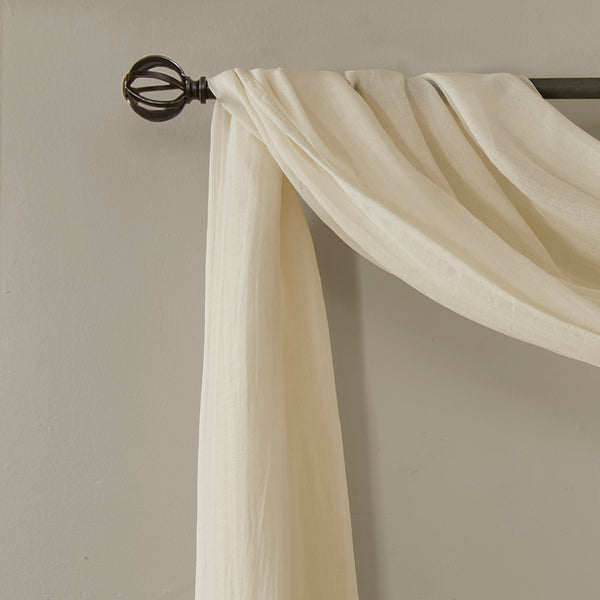 JLA Home Madison Park - Solid Crushed Sheer scarf in Rich Cream — Lightweight textured window drape that softly filters light and layers beautifully 144 L x 42 W x 0.13H MP40-4528