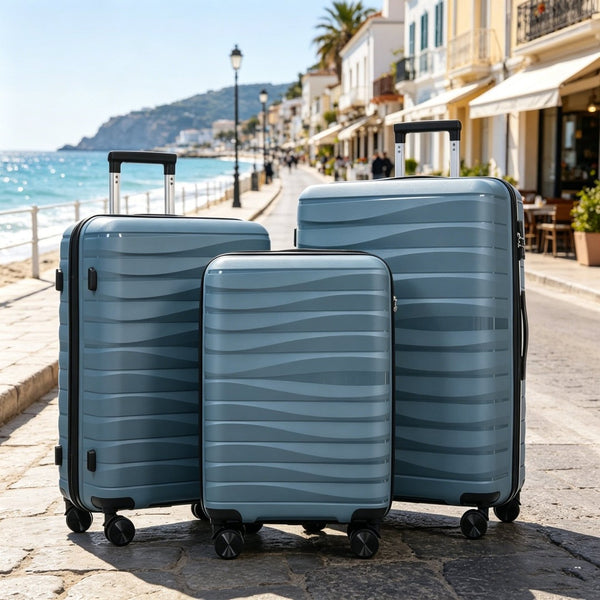 English Elm Premium Polypropylene Hard Shell Luggage Set Three Piece with Tsa Locks Spinner Wheels Grey-Blue N726P460073C