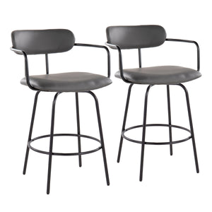 English Elm Demi 26" Contemporary Counter Stools Set of 2 — Grey Faux Leather, Black Metal Frame with Swivel (2) B202S00228