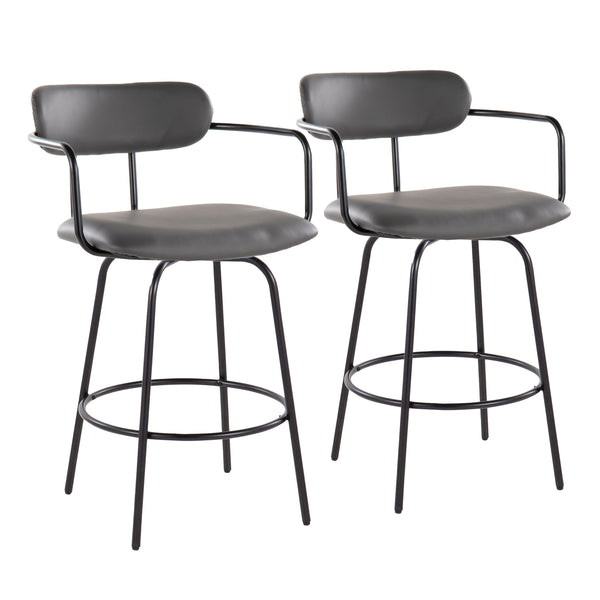English Elm Demi 26" Contemporary Counter Stools Set of 2 — Grey Faux Leather, Black Metal Frame with Swivel (2) B202S00228