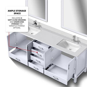 English Elm White Double Bath Vanity 80 in. W x 22 in. D with White Quartz Top, Chrome Faucets, 30" Mirrors, Durable Finish B2731S01055