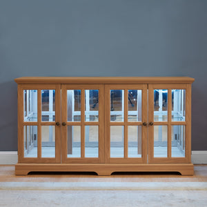 English Elm Led Antique Display Cabinet With Adjustable Shelves, 4 Glass Doors & Smart Led Lighting For Collectibles W2275P231689