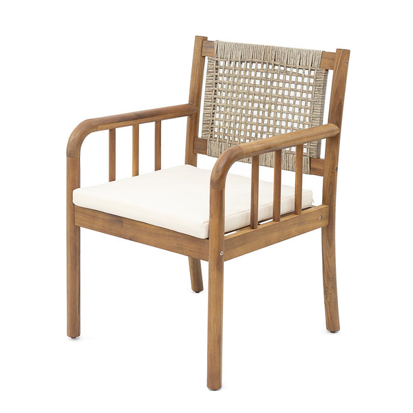 English Elm Christopher Knight Home® - PORTO Outdoor Dining Chair Set of 2 – Cream Cushions, Acacia Wood & PE Rattan, Water‑Repellent Comfort N776P346165L