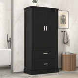 English Elm Tall Bathroom Storage Cabinet, Cabinet With Two Doors and Drawers, Adjustable Shelf, Mdf Board, Black