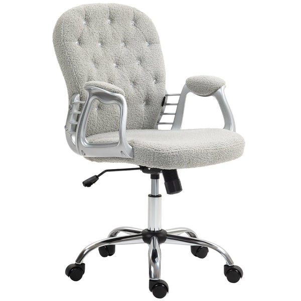 English Elm Vinsetto Teddy Fleece Home Office Chair with Plush Button Tufting, Adjustable Height & Swivel Wheels Gray W2225P249595