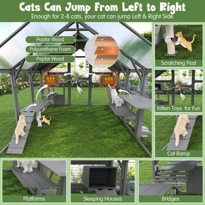 English Elm Large Walk-in Pine Wood Catio Enclosure with Platforms Resting Boxes and Planter Grey N704G201619E