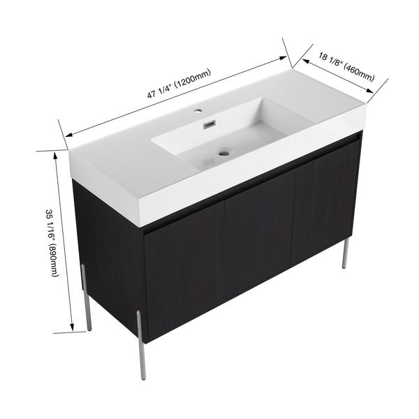English Elm 48" Freestanding Bathroom Vanity with Resin Sink and Spacious Cabinet, Soft-Close Doors, Durable Finish Dark Oak W1972S00015