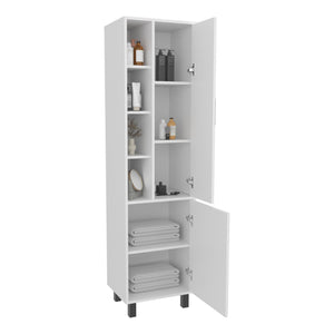 English Elm Stanton Tall Storage Cabinet, Two Doors + Three Open Shelves in Kronos White — Slim, Durable Organizer B200P335363