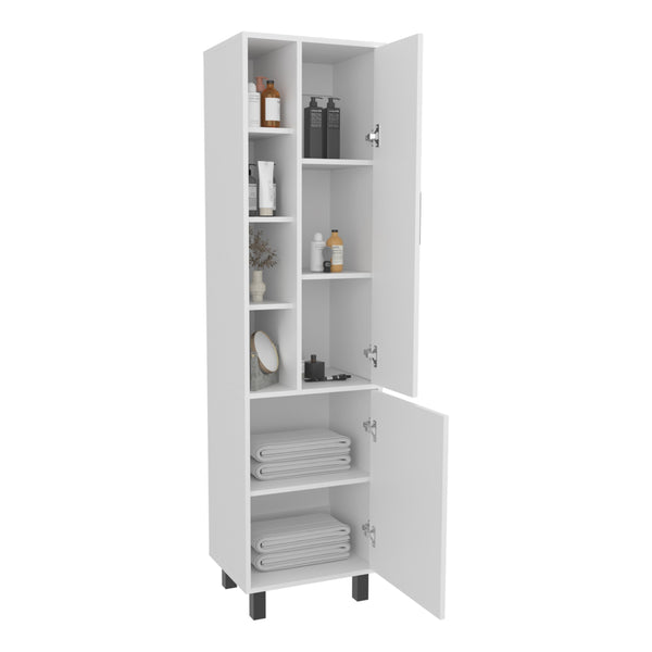 English Elm Stanton Tall Storage Cabinet, Two Doors + Three Open Shelves in Kronos White — Slim, Durable Organizer B200P335363