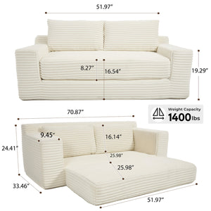English Elm Loveseat Convertible Sofa Bed with Memory Foam & Steel Frame, No Assembly, Corduroy Comfort Beige W2959P278432