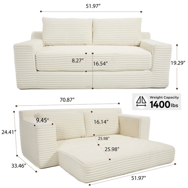 English Elm Loveseat Convertible Sofa Bed with Memory Foam & Steel Frame, No Assembly, Corduroy Comfort Beige W2959P278432