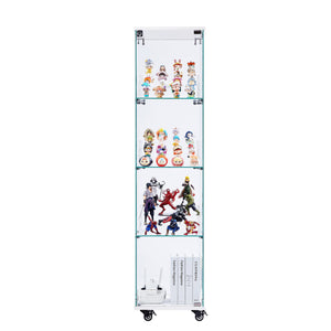 English Elm 4 Tier Glass Display Cabinet - Lockable, Mobile Showcase With 3 Acrylic Shelves For Home Or Office Decor W1668P241903