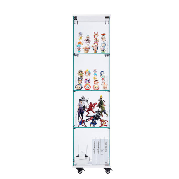 English Elm 4 Tier Glass Display Cabinet - Lockable, Mobile Showcase With 3 Acrylic Shelves For Home Or Office Decor W1668P241903