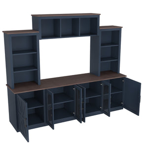 English Elm Wall Unit Entertainment Center with Built in Charging Mdf Media Console Open Shelving Blue W1580S00437