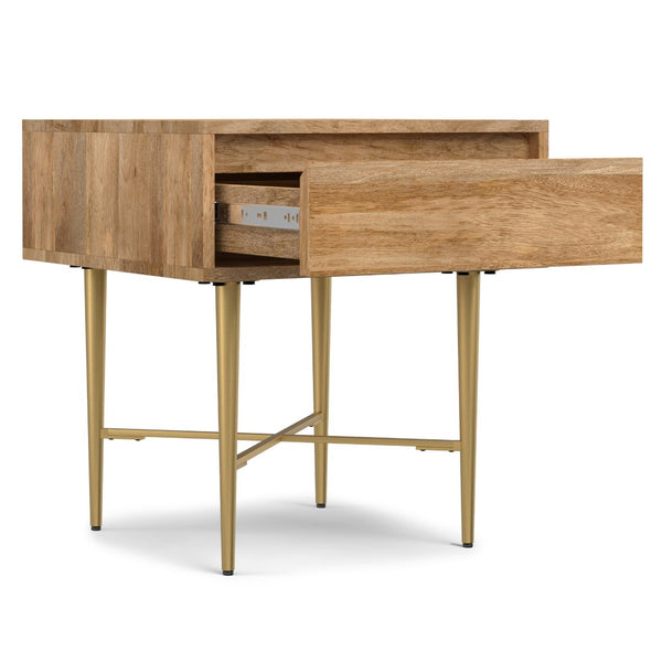 English Elm Fallon Mango Wood End Table with Gold Iron Base and Storage Drawer for Living Room B136P420290