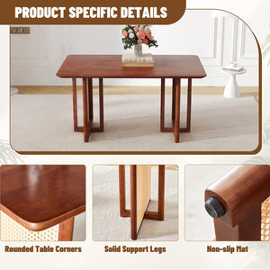 English Elm Chinese country retro solid dining table with imitation rattan legs, solid rubber frame, versatile desk Walnut W1151P154595