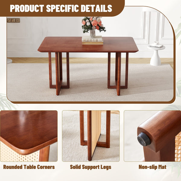 English Elm Chinese country retro solid dining table with imitation rattan legs, solid rubber frame, versatile desk Walnut W1151P154595