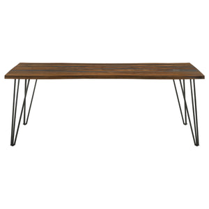 English Elm Neve Grey Sheesham Live Edge Dining Table with Metal Legs, Rustic-Modern Rectangular Elegance, 80" B062S00874