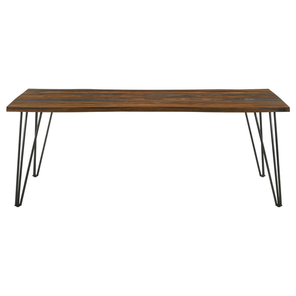 English Elm Neve Grey Sheesham Live Edge Dining Table with Metal Legs, Rustic-Modern Rectangular Elegance, 80" B062S00874