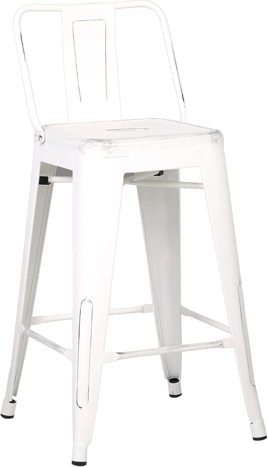 English Elm Modern Industrial Metal Barstools Set of 2 with Bucket Back, 24" Seat, Reinforced 4-Leg Durable Design Natural+White B347P348828