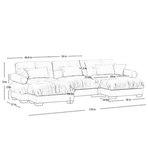English Elm U Shape Velvet Modular Sectional Sofa with Movable Ottomans, Deep Cloud Seats and Bolster Arms Grey W714S01127