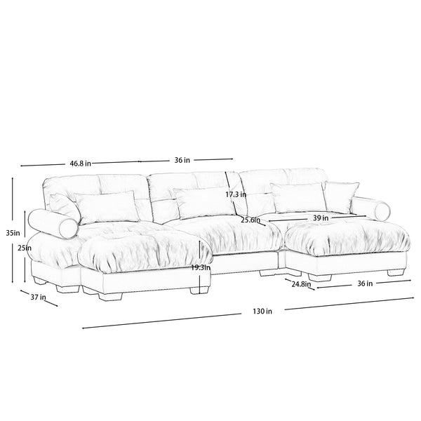 English Elm U Shape Velvet Modular Sectional Sofa with Movable Ottomans, Deep Cloud Seats and Bolster Arms Grey W714S01127
