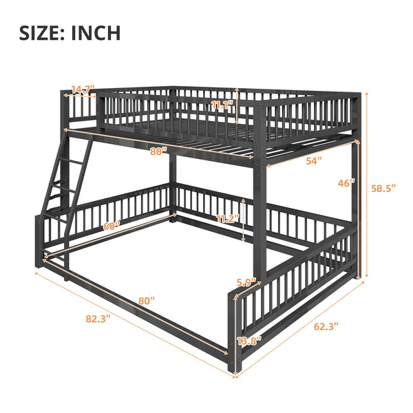 English Elm Full Full XL over Queen Metal Bunk Bed Frame with Ladder, Guardrails & Sturdy Space-Saving Design Black N709P277757B