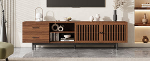 English Elm 78 Inch Walnut Media Console with Slatted Doors Solid Wood Legs and Cable Management N710P374705P