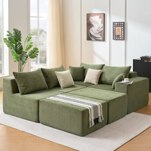 English Elm 6-piece U-shaped Modular Sectional with Chaise Soft Corduroy Family Lounge Sofa W3163S00106