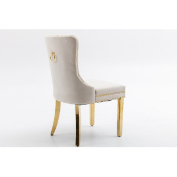 English Elm Hengming Tufted Wingback Velvet Dining Chairs Nailhead Trim Formal Set of 2 Beige W212P465074