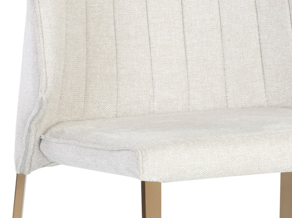 Sunpan Zayden Dining Chair - Modern Belfast Oatmeal Fabric, Gold Stainless Steel Legs, Stylish Comfort