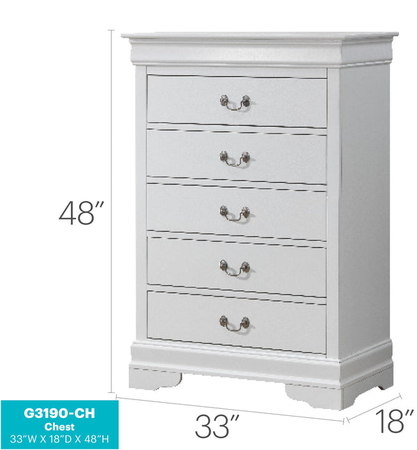 English Elm Louis Elegant Curved-Molding Chest with Carved Base, Dovetail Drawers for Smooth, Space-Saving Storage White 21 L x 36 W x 52 H B078118390