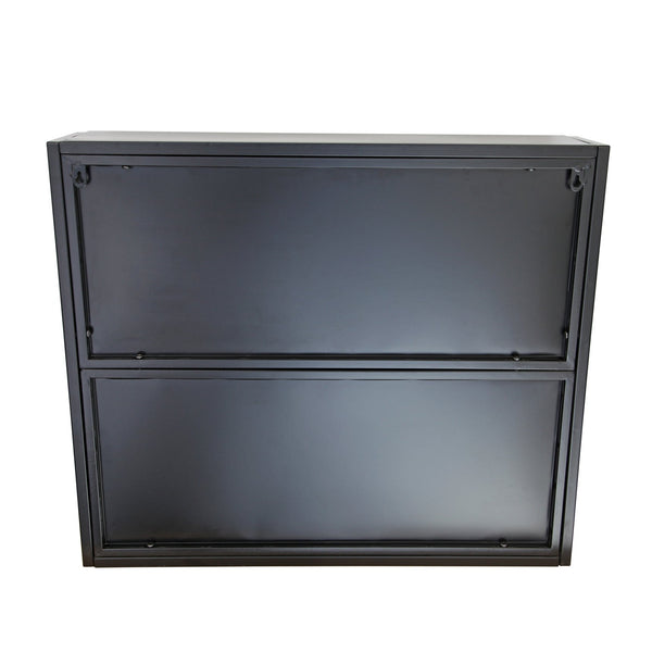 English Elm 2-Door Wall-Mounted Metal Storage Cabinet Antique Black with Fluted Tempered Glass Shelves & Knobs W3122P272920