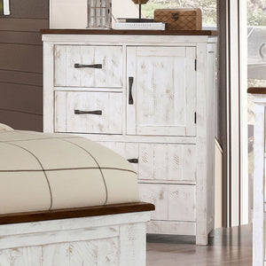 English Elm Modern Distressed White Chest 4-Drawer with Cabinet Plank Design, Dovetail Construction & Felt-Lined drawers 38.75"W B2741P368917