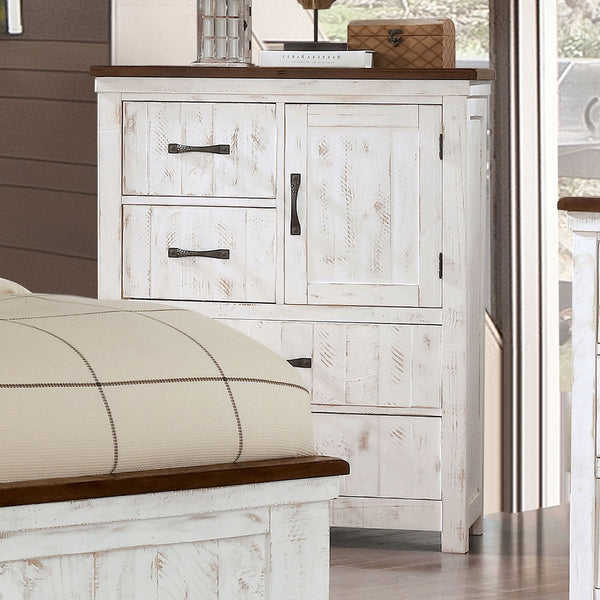 English Elm Modern Distressed White Chest 4-Drawer with Cabinet Plank Design, Dovetail Construction & Felt-Lined drawers 38.75"W B2741P368917