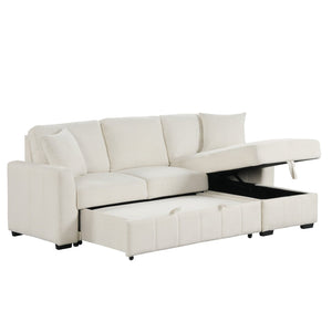 English Elm U_style Modular Sectional Sleeper Sofa with Storage Chaise and Cup Holders for Living Room Beige WY000467AAA