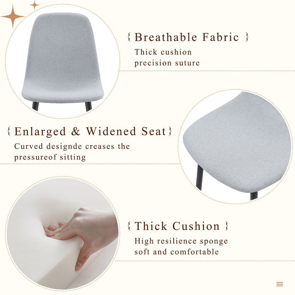 English Elm Table Dining Set - 67” Black Wood Grain Table With 6 Light Gray Linen-Cotton Chairs For Modern Homes W1151S04158-GIGA