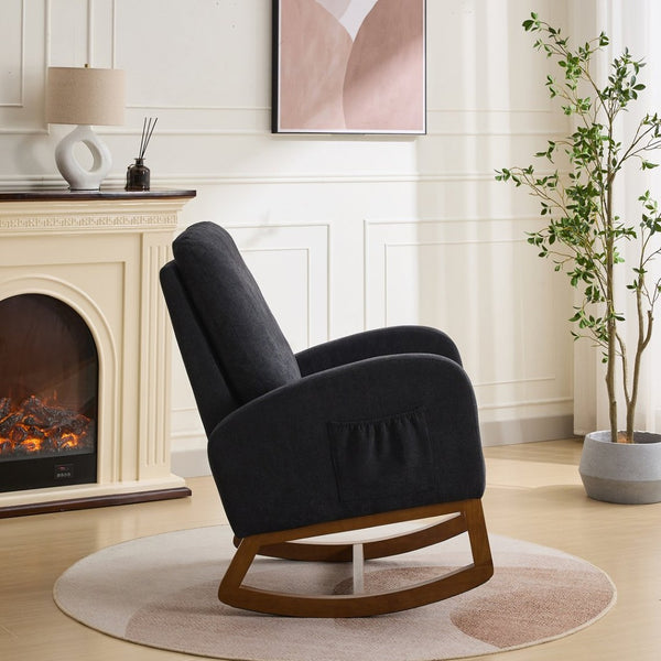 English Elm 27.2"w Wingback Glider Rocker Polyester Nursery Chair with Walnut Rubberwood Base W3188P304603