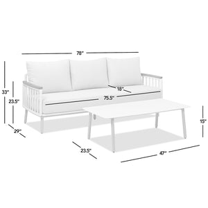 English Elm Jennifer Taylor Home - Rhodes 2pc Teak & Aluminum Outdoor Sofa Set with Coffee Table, Gray Chenille Cushions, Weather-Resistant Elegance B2719P321038