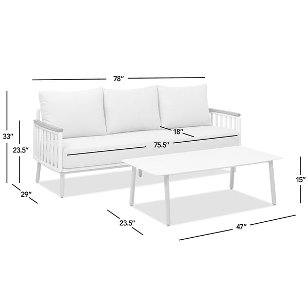 English Elm Jennifer Taylor Home - Rhodes 2pc Teak & Aluminum Outdoor Sofa Set with Coffee Table, Gray Chenille Cushions, Weather-Resistant Elegance B2719P321038