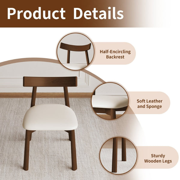 English Elm Set of 2 Armless Wood Dining Chairs Leather Cushioned Ergonomic Curved Back Dark Walnut W2700P388273